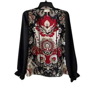 Laundry By Shelli Segal Black Red Longsleeve Blouse